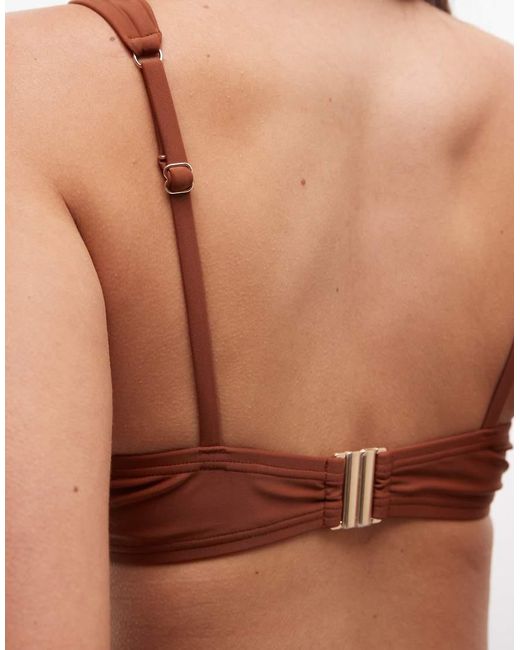Reclaimed Vintage Brown Underwire Bikini Top With Lettuce Hem Edge