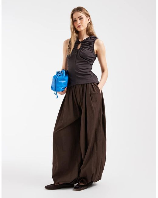 & Other Stories Blue Ruched Jersey Top With Keyhole