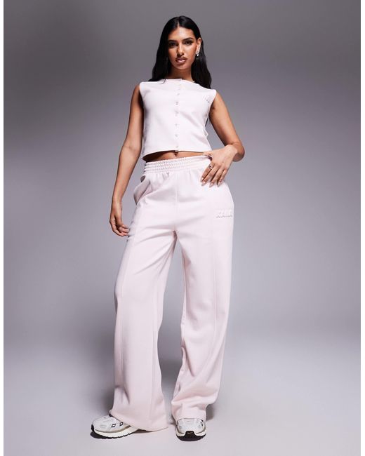 Kaiia Purple Cotton Rich Bubble Embossed Logo Seam Detail Wide Leg jogger Co-ord