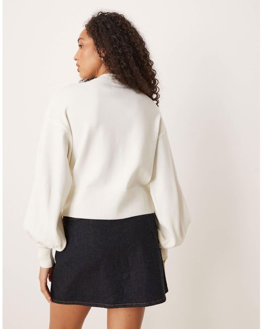 ASOS White Knitted Structured Crew Neck Cardigan With Gold Shell Buttons