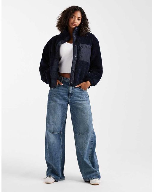 ONLY Blue Oversize Contrast Pocket Fleece