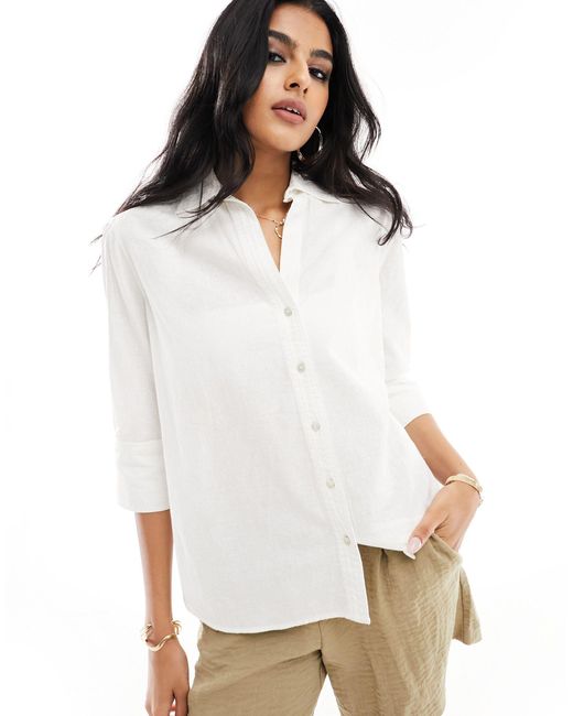Camicia a maniche lunghe effetto lino bianca di New Look in White
