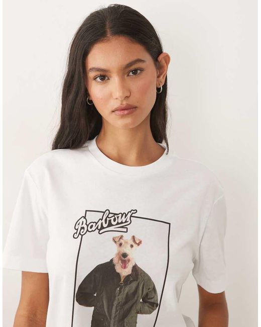 Barbour White Maroama Short Sleeve Graphic Dog Logo T-shirt
