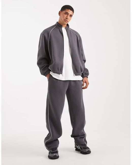 ASOS Gray Relaxed Track Jacket With Piping for men