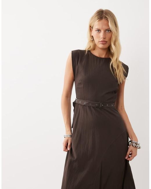 Mango Natural Sleeveless Belted Midi Dress