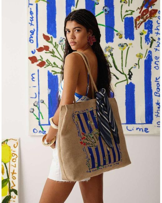 TOPSHOP Blue Tallie Graphic Tote Bag