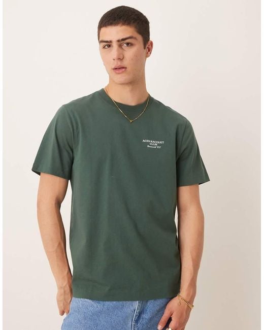 Abercrombie & Fitch Green Tennis Back Print Classic T-Shirt for men