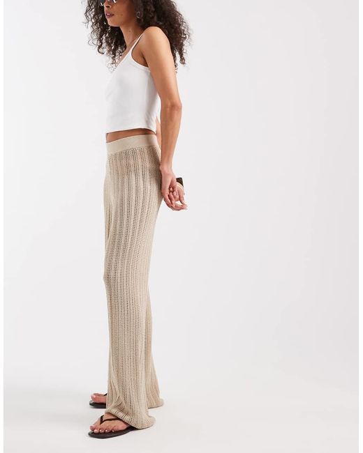 River Island Natural Wide Leg Knitted Pants
