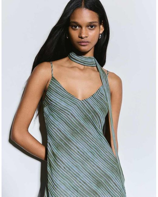 Bershka Blue Scarf Chiffon Midi Dress
