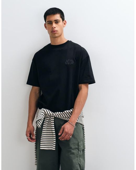 CERNUCCI Black Chain Stitch Back Logo Embroidered Boxy T-Shirt for men