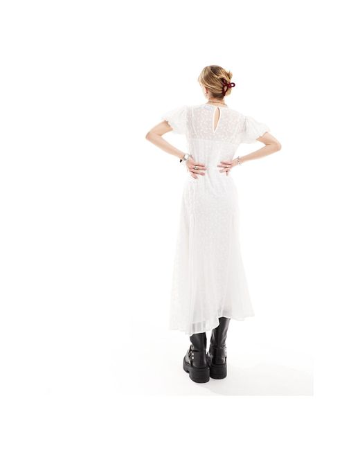 Vestito lungo da giorno bianco con ricami e dettagli arricciati di Reclaimed (vintage) in White