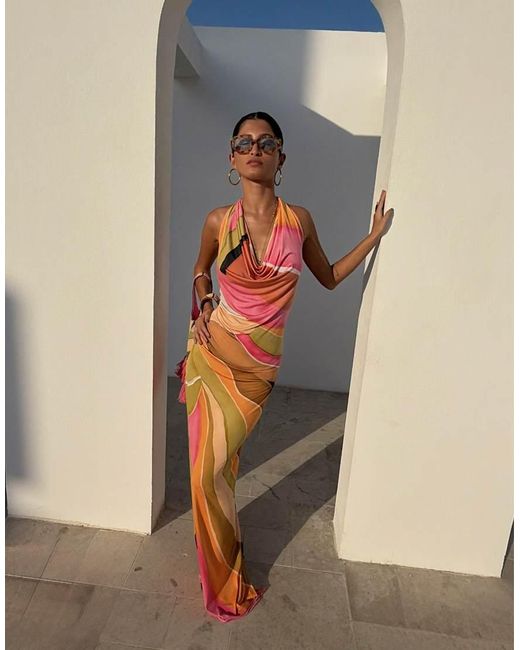 Never Fully Dressed Orange Petite Sabine Slinky Cowl Neck Maxi Dress