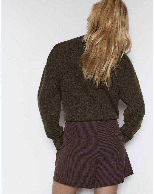 Stradivarius Gray Striped Smart Shorts With Darts