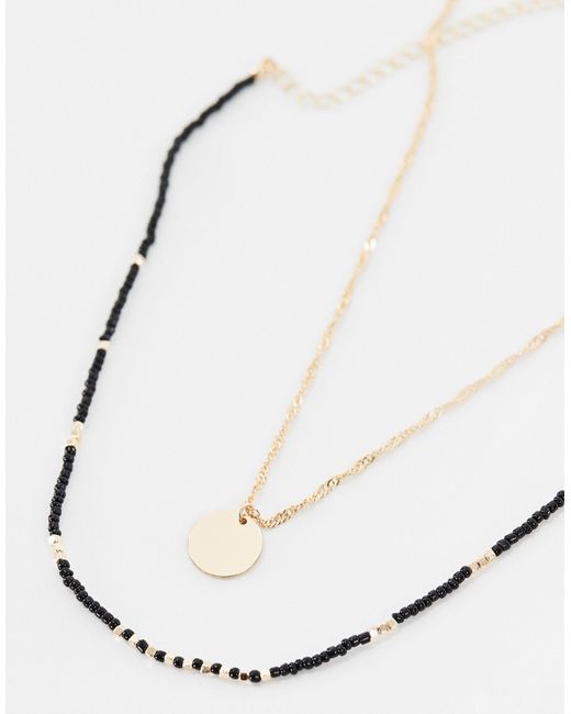 ASOS Natural Pack Of 2 Necklaces With Bead And Disk Design