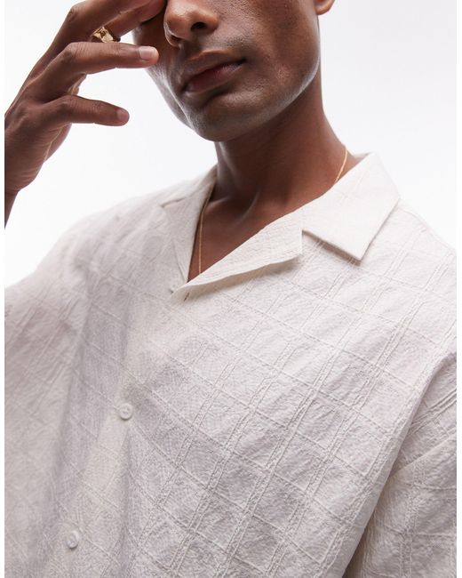Topman Gray Short Sleeve Textured Grid Shirt for men