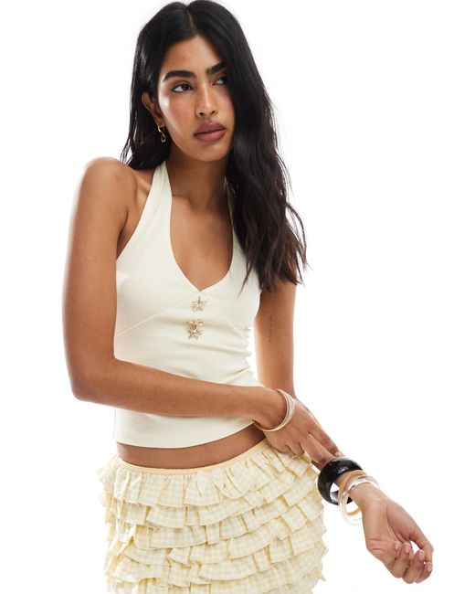 Miss Selfridge White Shell Button Halter Top