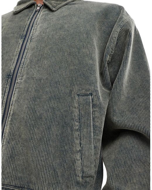 ASOS Gray Oversized Cord Harrington Jacket With Heavy Wash for men