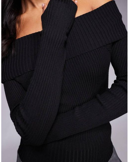 Princess Polly Black Morley Ribbed Knit Bardot Thumb Hole Top