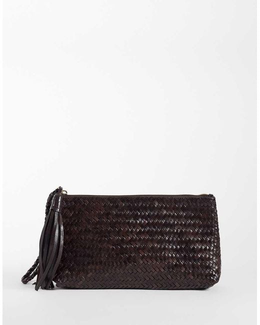 Mango Black 100% Leather Woven Pouch
