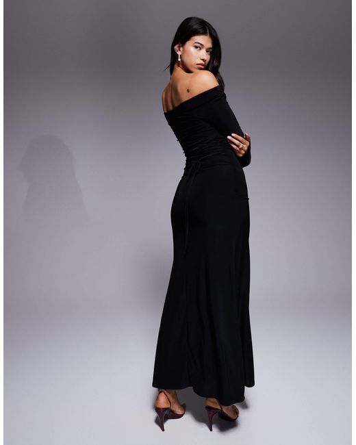ASOS Blue Long Sleeve Twist Shoulder With Lace Up Back Maxi Dress