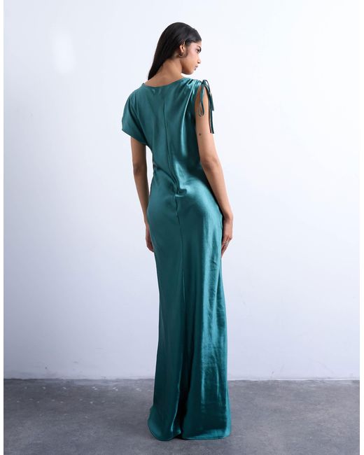 TOPSHOP Blue – asymmetrisches satin-maxikleid