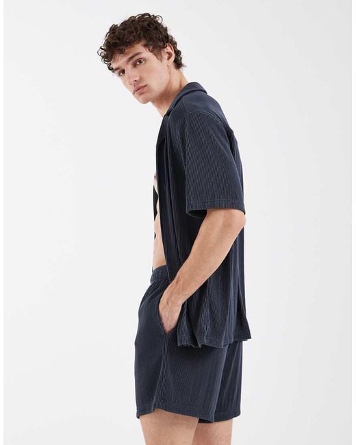 ASOS Blue Co-Ord Plisse Swim Shorts for men