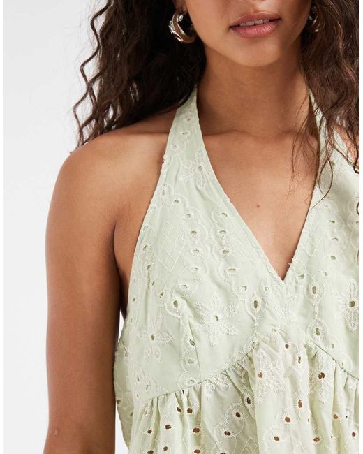 Vero Moda White Cotton Broderie Halter Neck Top Co-ord