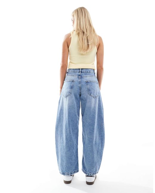 ASOS Blue Asos Design Petite High Waisted Barrel Leg Jeans