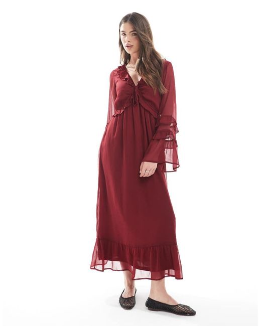 Wednesday's Girl Red Floaty V-Neck Midaxi Dress