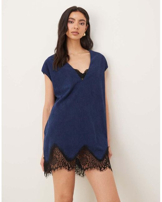 ASOS Blue Cord Lace Trim Mini Shift Dress