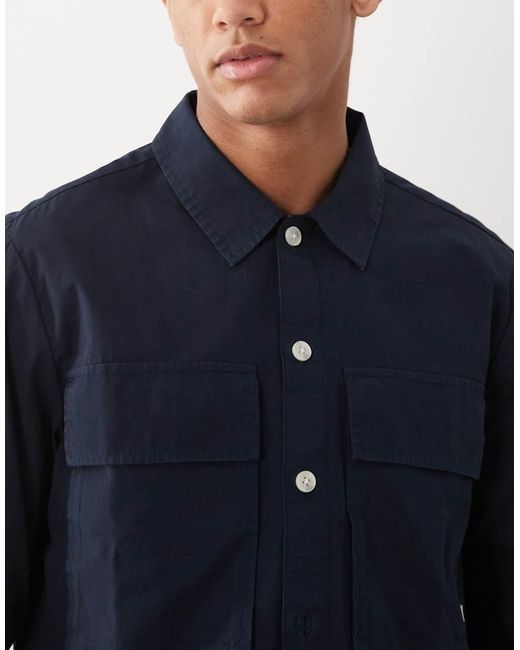 Farah Blue Ralph Button Through Overshirt for men