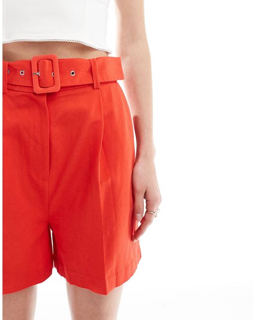 ASOS Red Asos Design Tall Tailo Belted Short With Linen