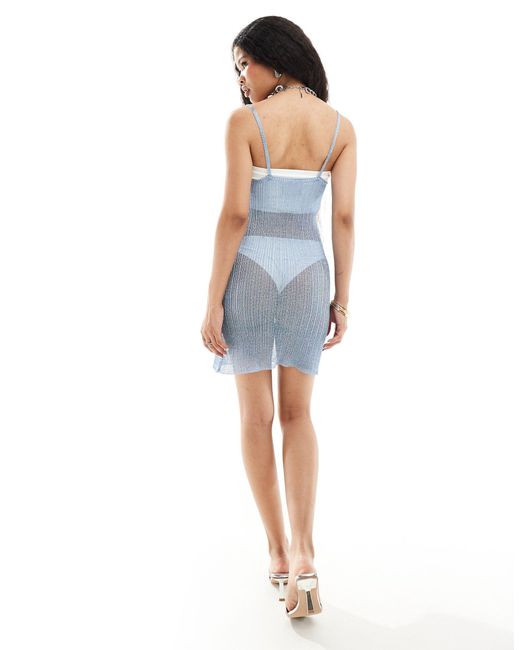 ASOS Blue Asos Design Petite Knit Metallic Mini Dress