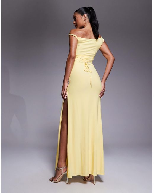ASOS Yellow Twist Shoulder With Lace Up Back Maxi Dress