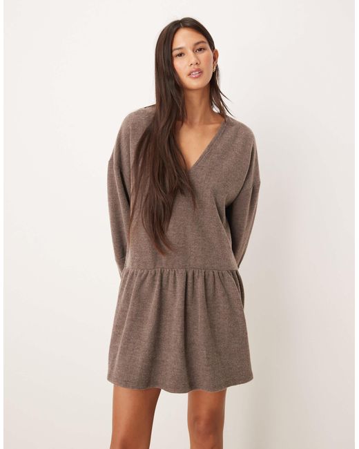 ASOS Natural Supersoft V Front Dropped Waist Mini Dress