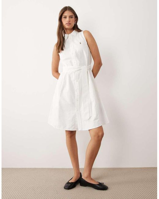 Polo Ralph Lauren White Woven Sleeveless Shirt Day Dress