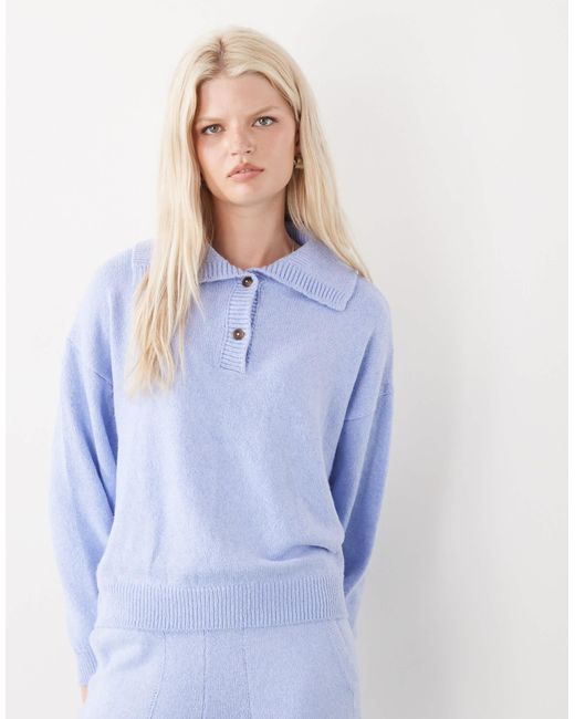 Collusion Blue Knit Oversized Button Up Sweater