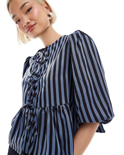 Glamorous Blue Tie Front Blouse