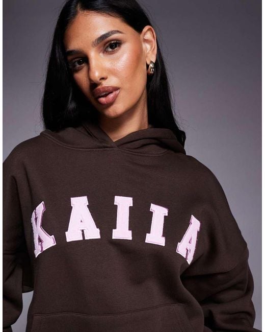 Kaiia Multicolor Embroidered Logo Oversized Hoodie Co-ord