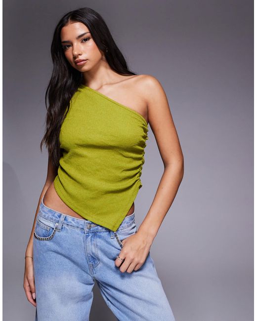 ASOS Green Textured One Shoulder Ruched Top