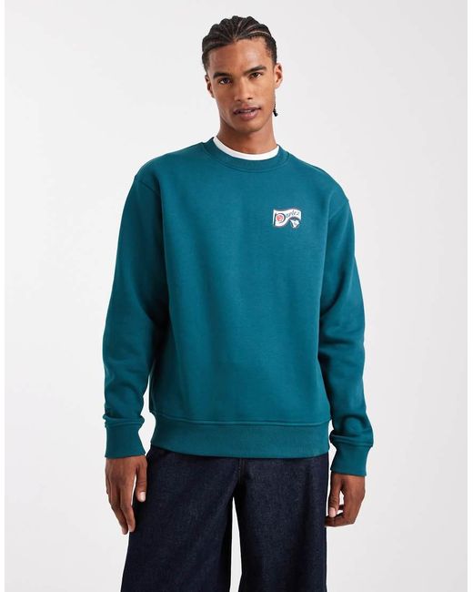 Felpa Verde Con Stampa Sportiva Del Logo Sulla Schiena di Parlez in Blue da Uomo