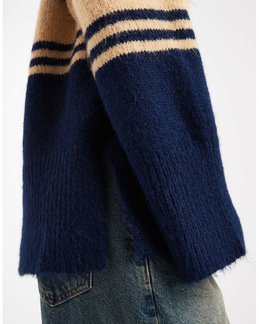 ONLY Blue Split Neck Knitted Polo
