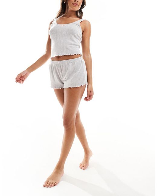 Boux Avenue White Ribbed Cami And Short Pyjama Set With Rosebud Detailing