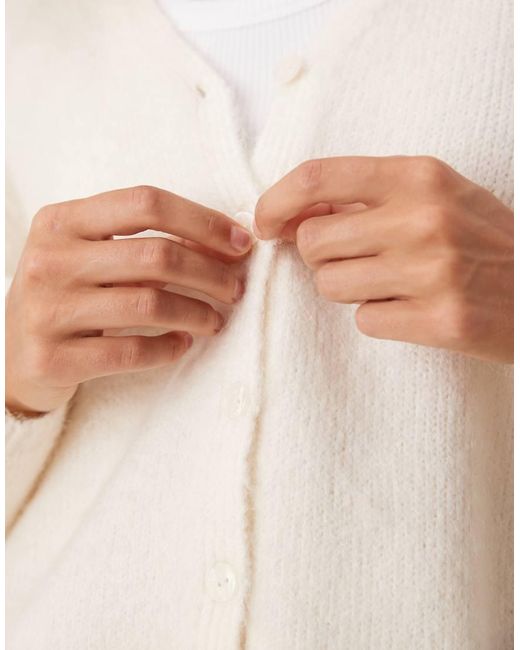 Gina Tricot Natural V Neck Knitted Wool Alpaca Cardigan