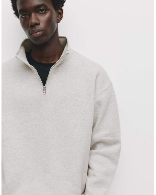 Felpa Basic Con Zip Corta Mélange di Pull&Bear in Natural da Uomo