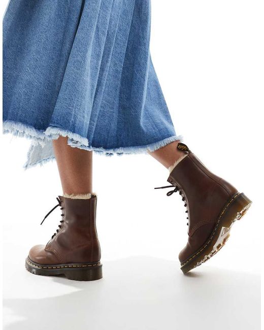 Dr. Martens Blue 1460 Serena Fur Lined 8 Eye Boots