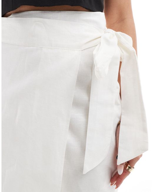 Never Fully Dressed White Jaspre Linen Wrap Midaxi Skirt