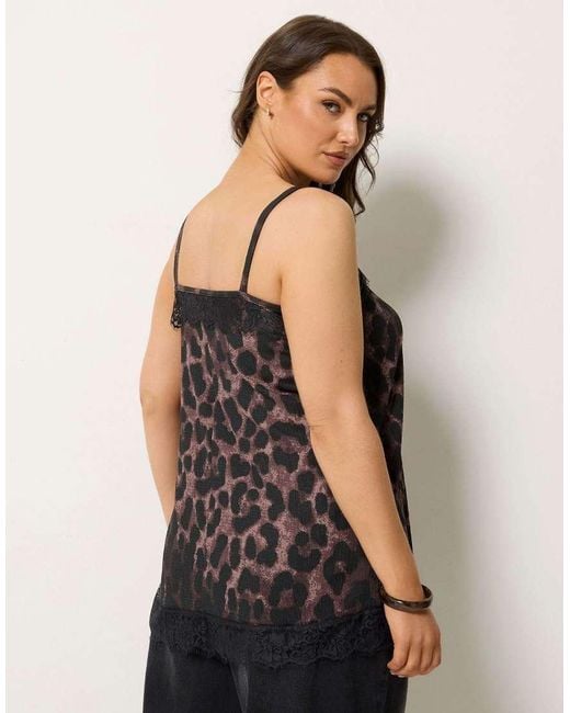Yours Clothing Black Leopard Print Lace Trim Vest Top