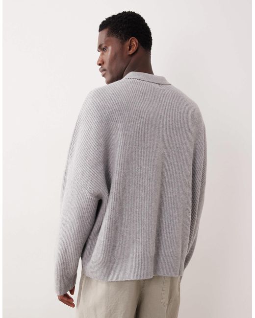 ASOS Gray Super Oversized Boxy Fit Knitted Fisherman Rib Notch Neck Jumper for men