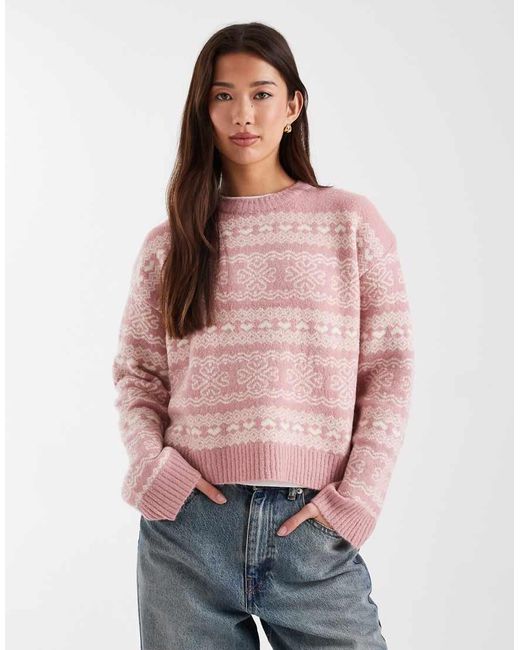 Threadbare Pink Crew Neck Argyle Knit Jumper